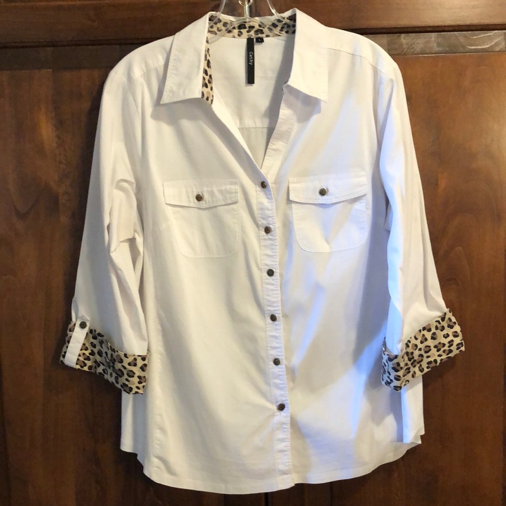 Cathy White Blouse/Top/Shirt Size L